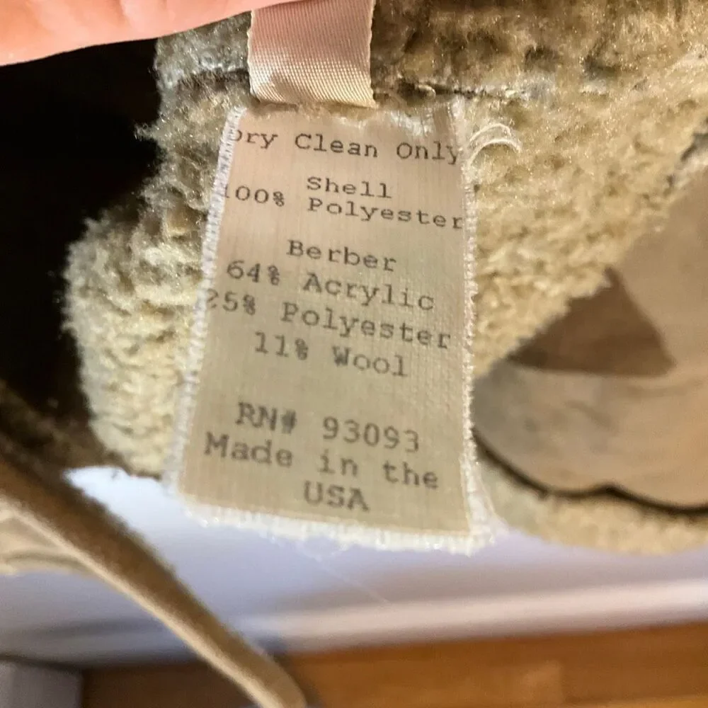 Fjall Sherpa Jacket, Small. Brown Pockets. Faux Suede, Shearling. Thick and warm